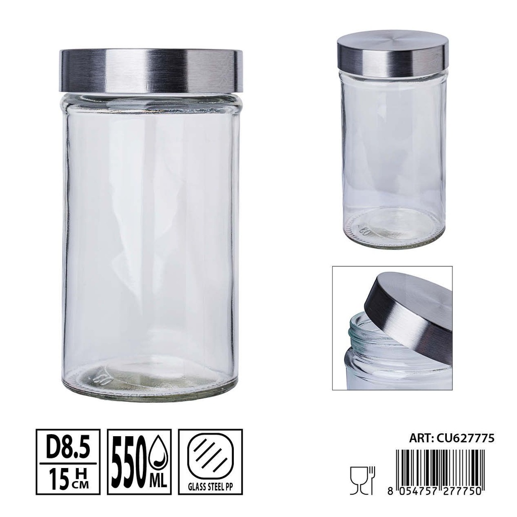 Bote de vidrio con tapa 550ml 8.5x15cm - Tarros y contenedores de almacenamiento en vidrio
