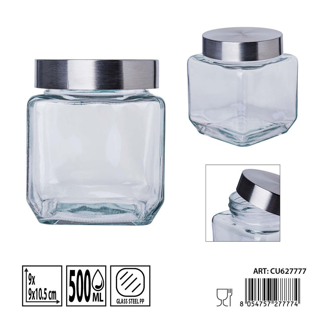 Bote de cristal con tapa 500 ml 9x9x10.5 cm - Almacenamiento y recipientes de vidrio