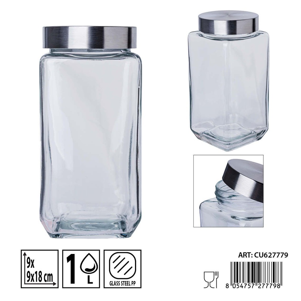 Bote de vidrio con tapa 1L - Envases de almacenamiento y tarros decorativos