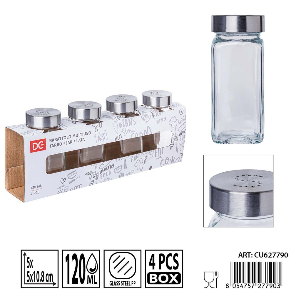 Juego de tarros de vidrio con tapa 120ml - Set de almacenamiento y especieros