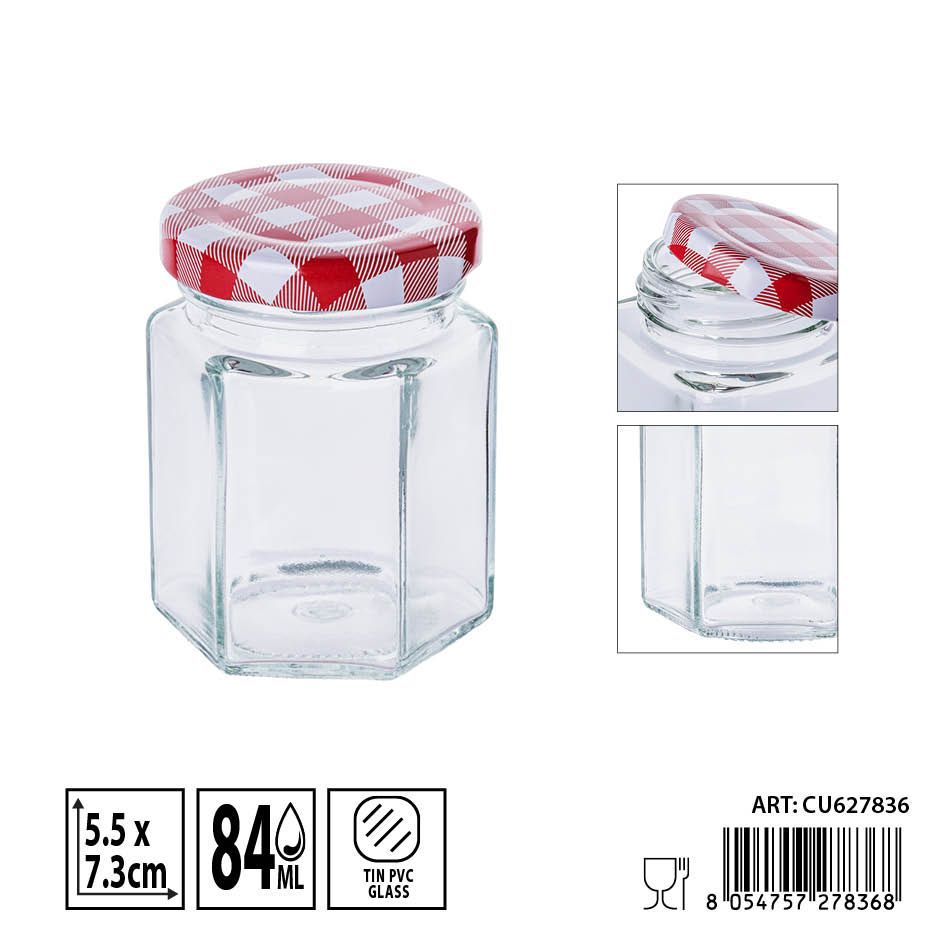 Bote hexagonal de vidrio con tapa 84ml - Envases de almacenamiento decorativos