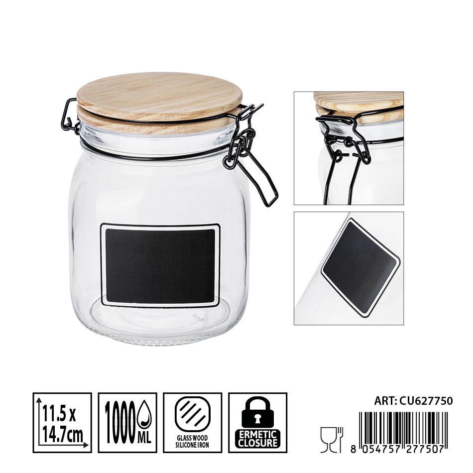 Bote de cristal con tapa hermética de madera 1000 ml - Accesorios de cocina