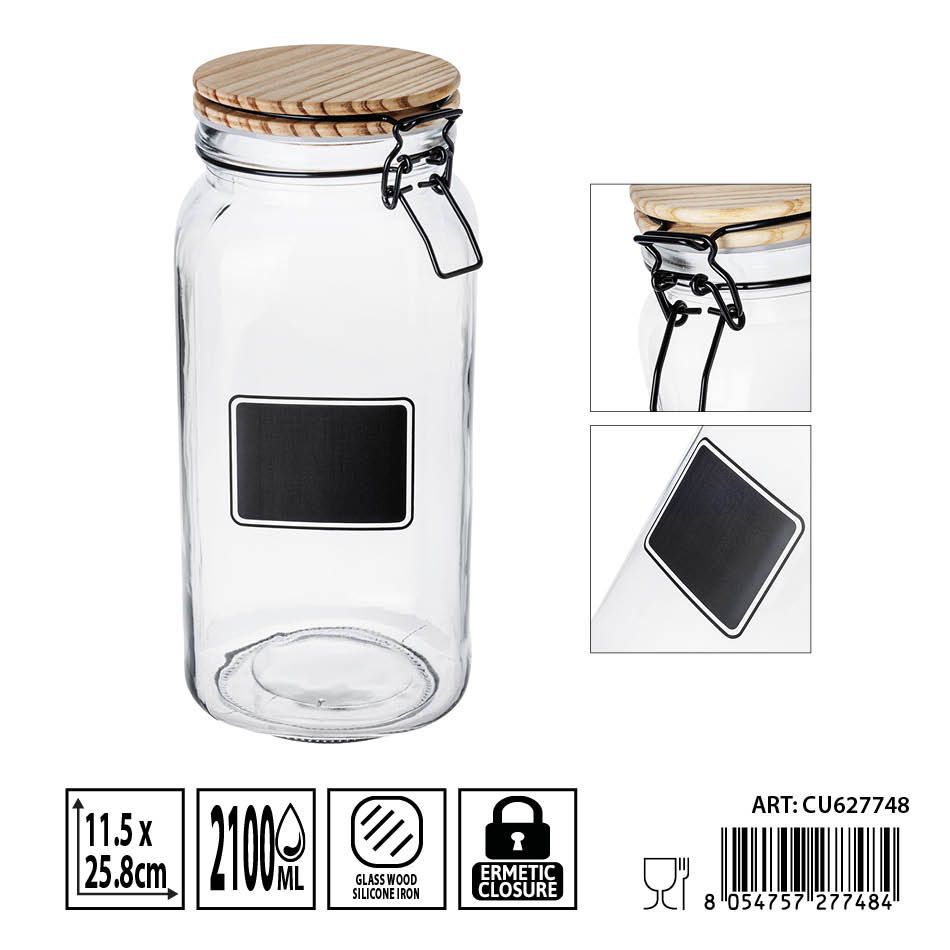 Bote de cristal hermético con tapa de madera 2.1L - Envases de almacenamiento seguros