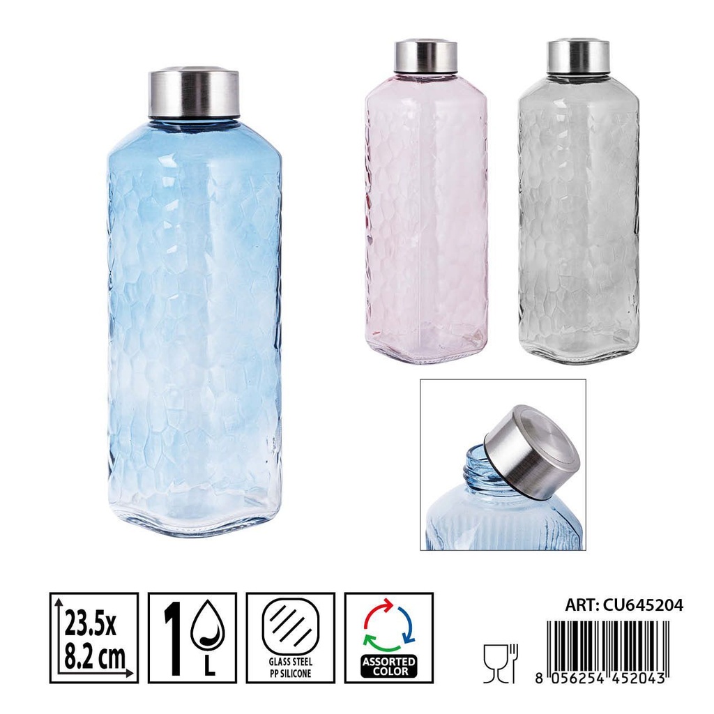 Botella de cristal con tapón 1L - 8.2 x 8.2 x 23.5 cm