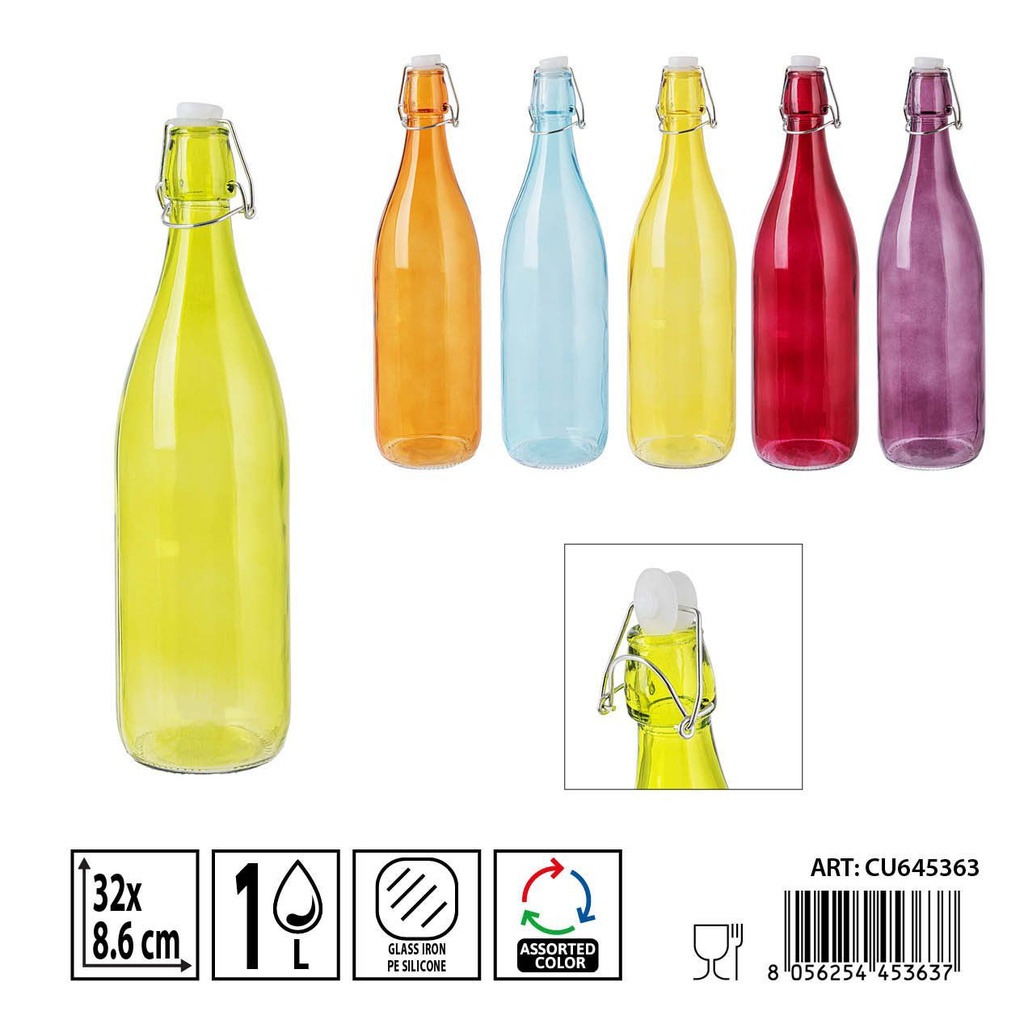 Botella de cristal de color 1L - Botellas decorativas y funcionales