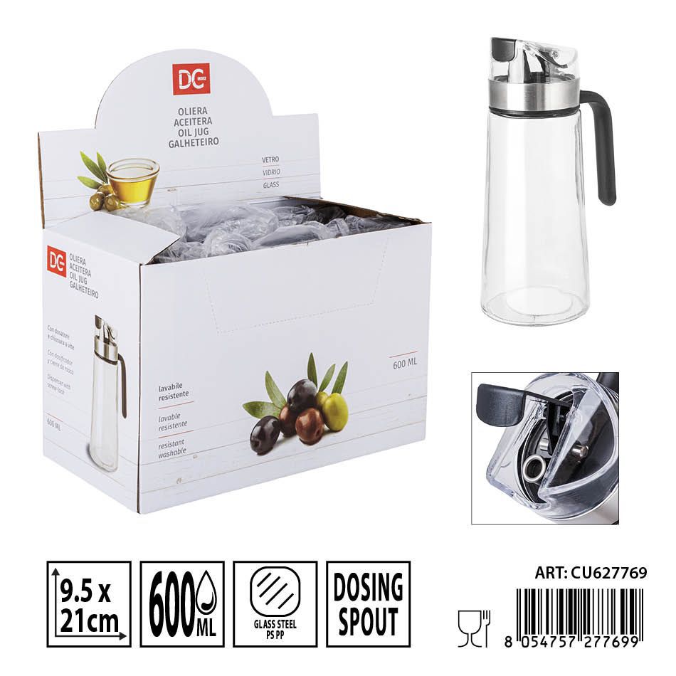 Aceitera de vidrio con asa 600ml - Envases para aceites y salsas