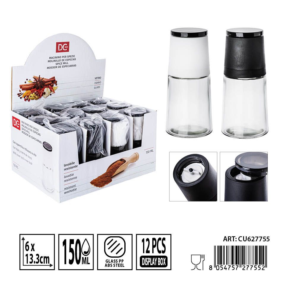 Molinillo de especias de cristal 150 ml 6x6x13,3 cm - Utensilios de cocina y molinillos