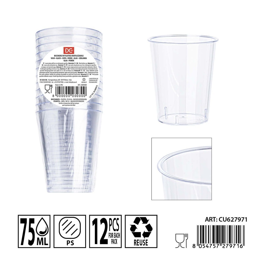 Vasos de plástico reutilizable 12pz - Utensilios de cocina desechables