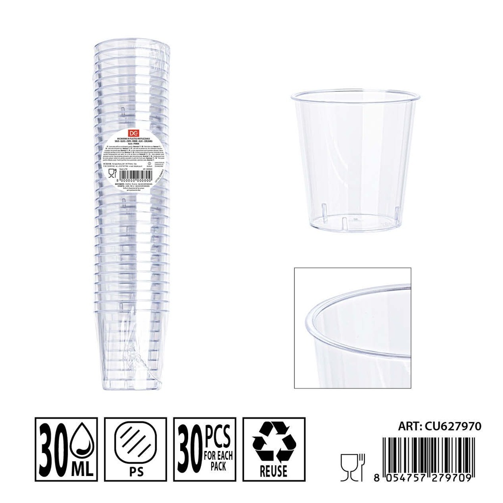 Vasos de plástico reutilizables 30pz - Utensilios de cocina desechables