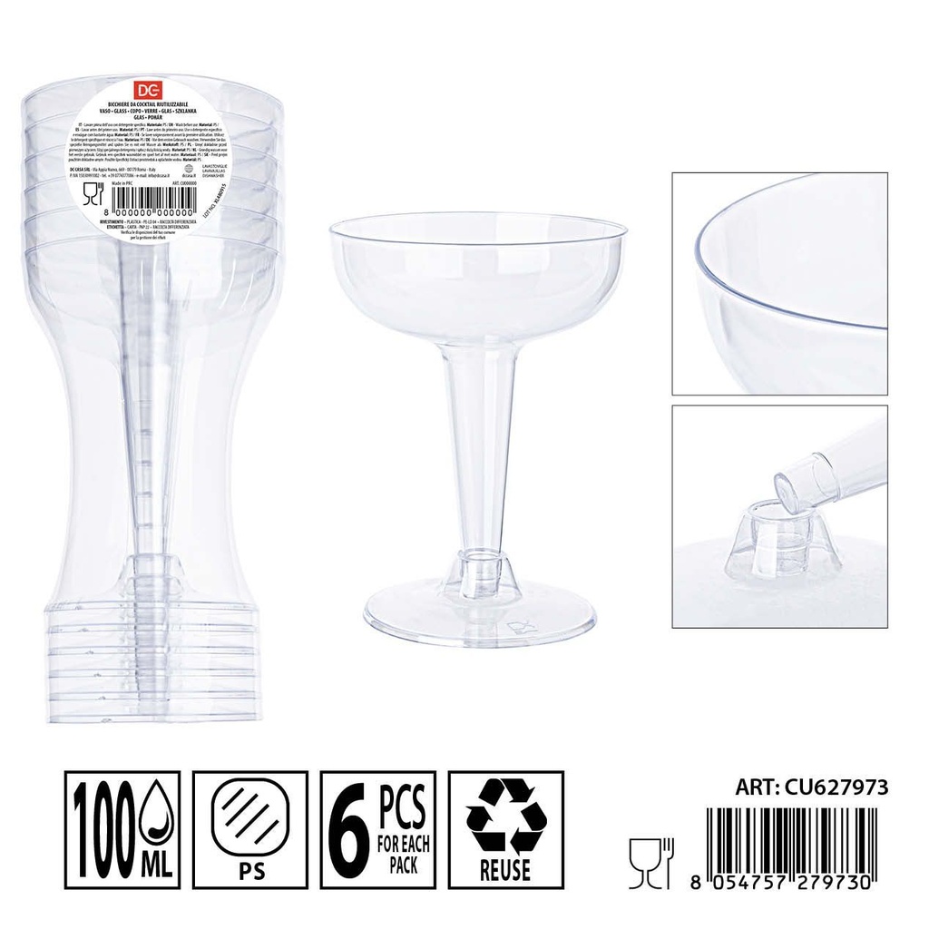 Copa de cóctel reutilizable 100ml 6pz - Utensilios de fiesta