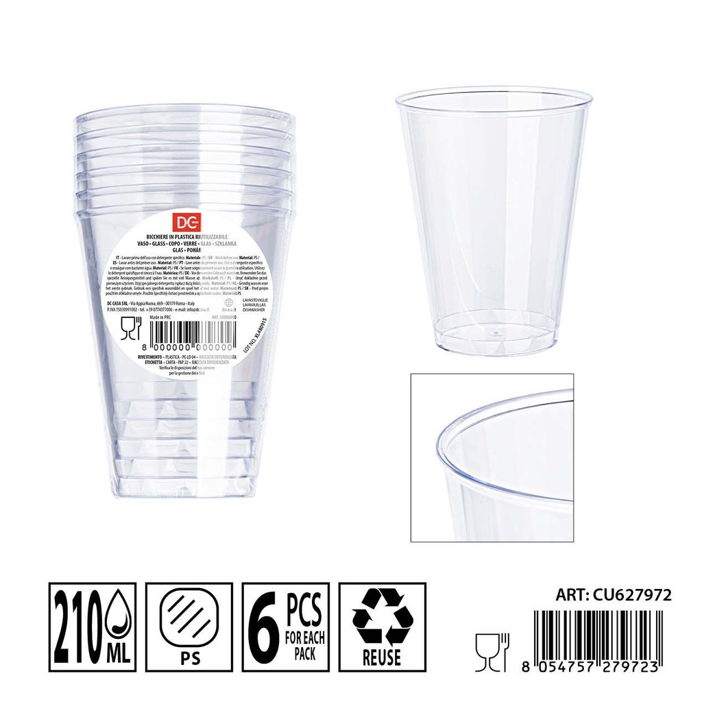 Vasos de plástico reutilizable 6pz - Utensilios de cocina desechables