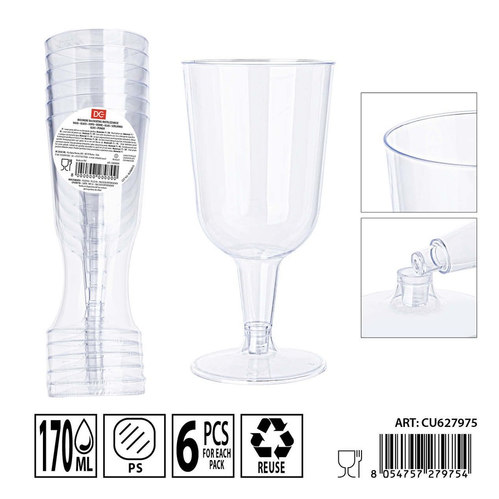 Copa reutilizable 170ml 6pz - Utensilios de fiesta