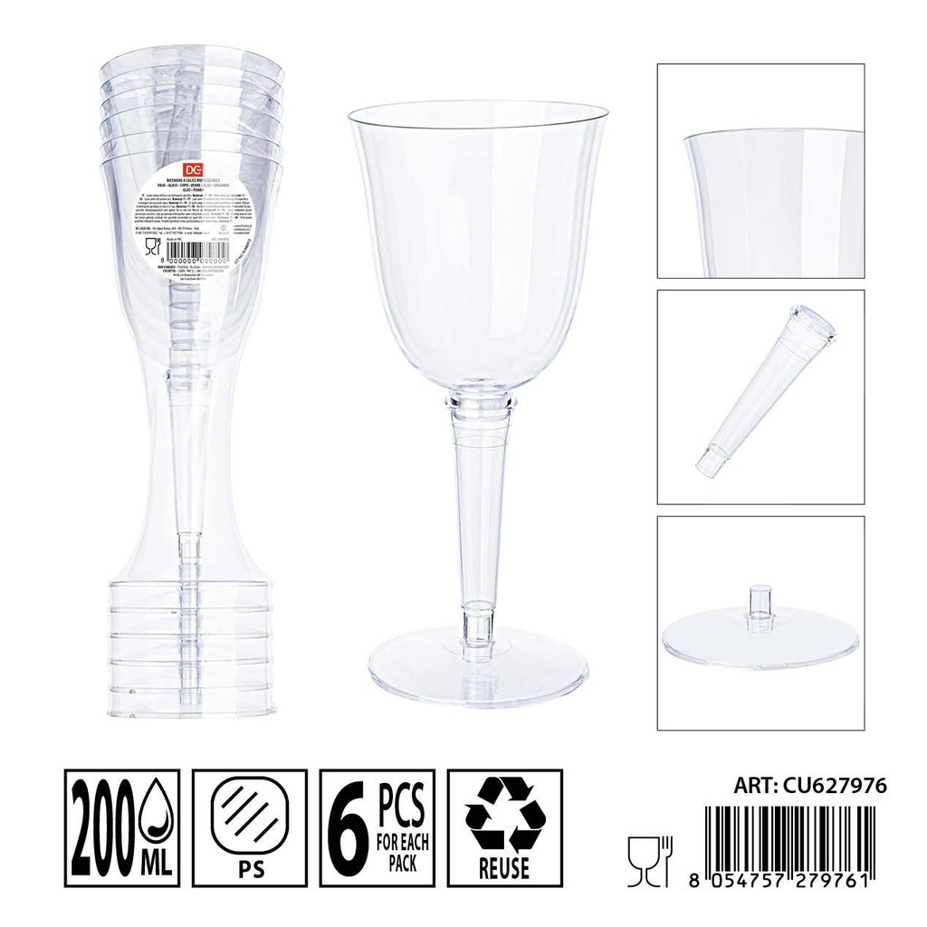 Vaso reutilizable 200ml 6pz - Utensilios de fiesta