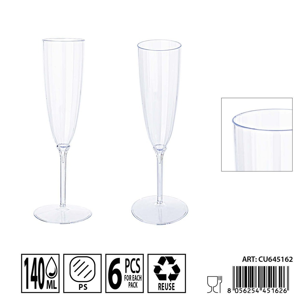 Copa de champán reutilizable 140ml 6pz - Utensilios de fiesta