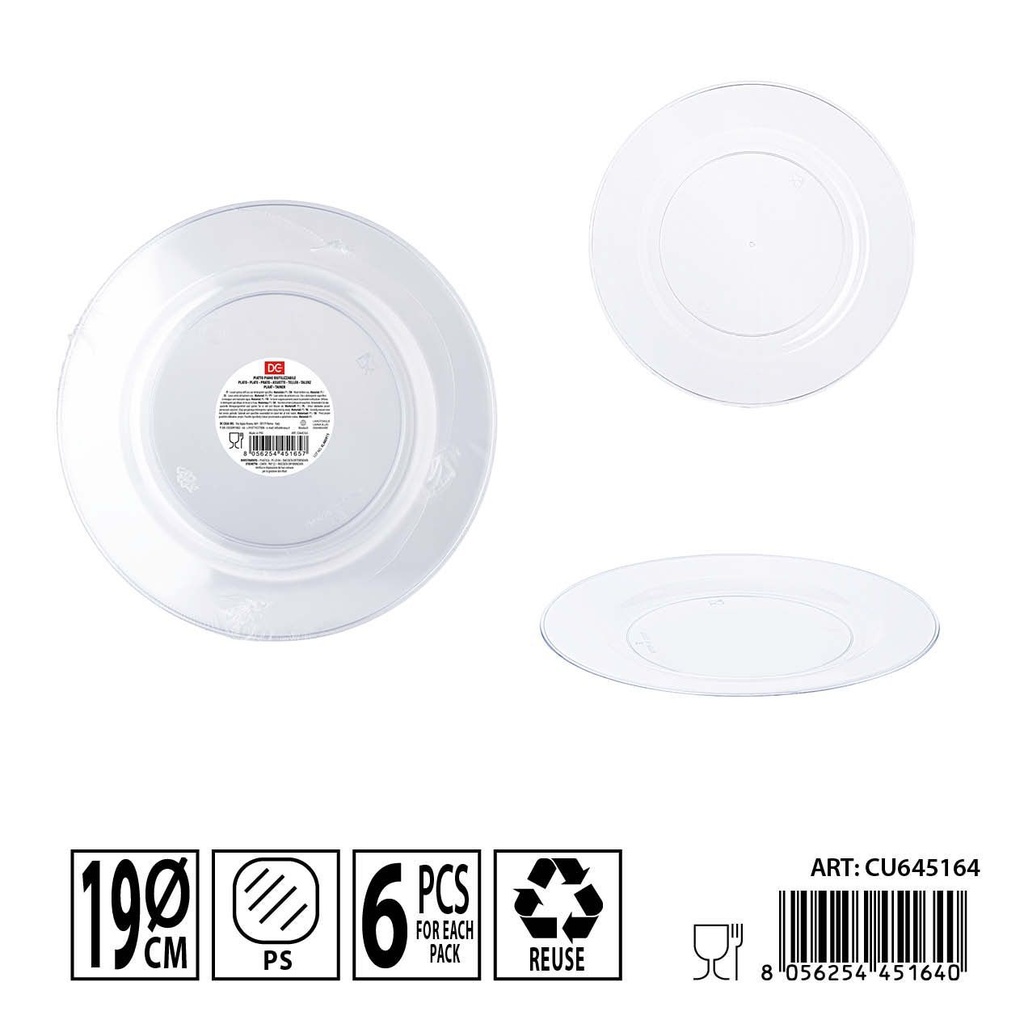 Platos reutilizables 19cm 6pz - Utensilios de cocina
