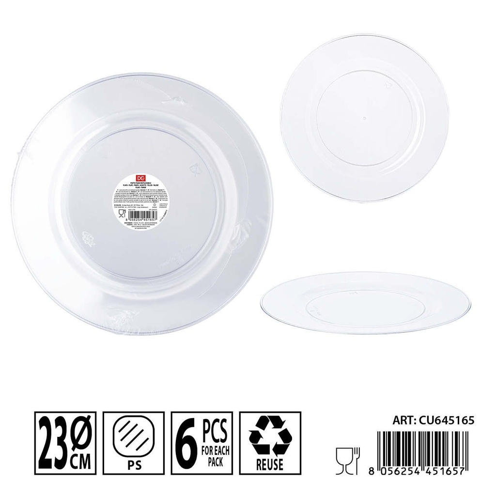 Platos reutilizables 23cm 6pz - Utensilios de cocina