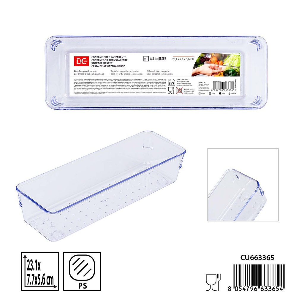 Cesta de almacenamiento de plástico 23.1x7.7x5.6 cm - Organización y almacenamiento