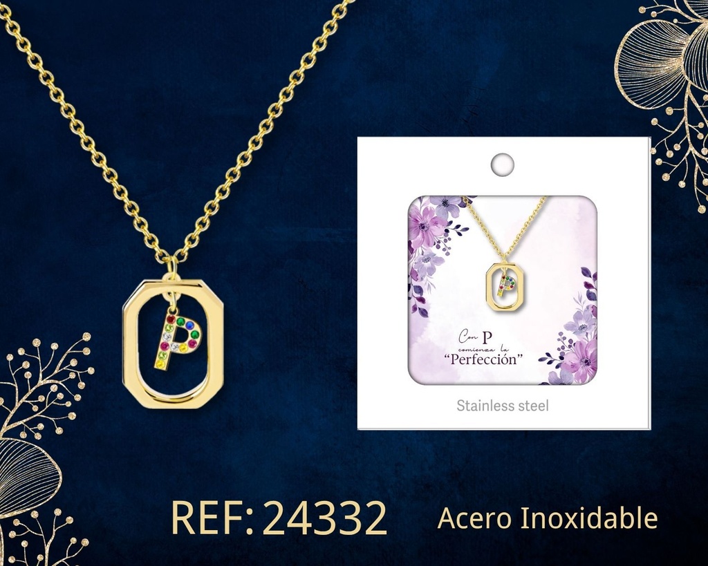 Collar letra P de acero dorado con caja - Joyería y accesorios