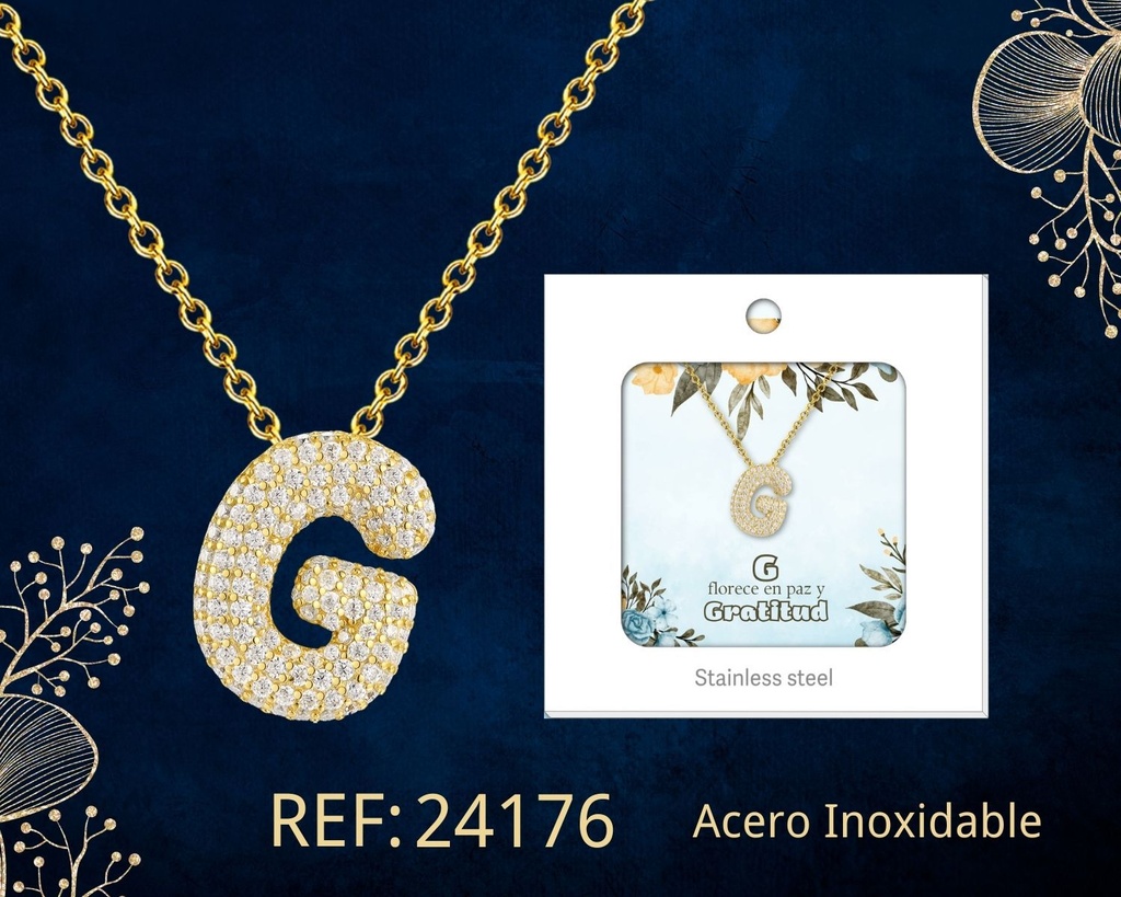 Collar letra G con circonita de acero color dorado - Joyería y accesorios