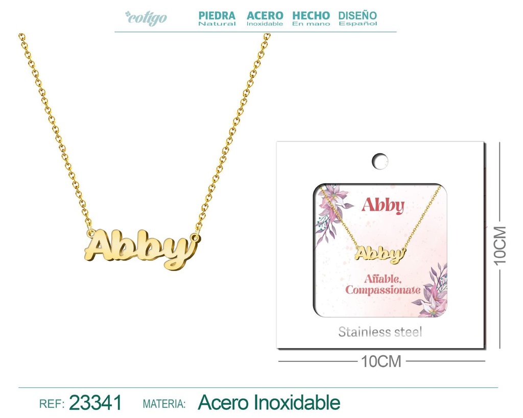 Collar Personalizado Nombre en Inglés Abby de Acero con Sobre