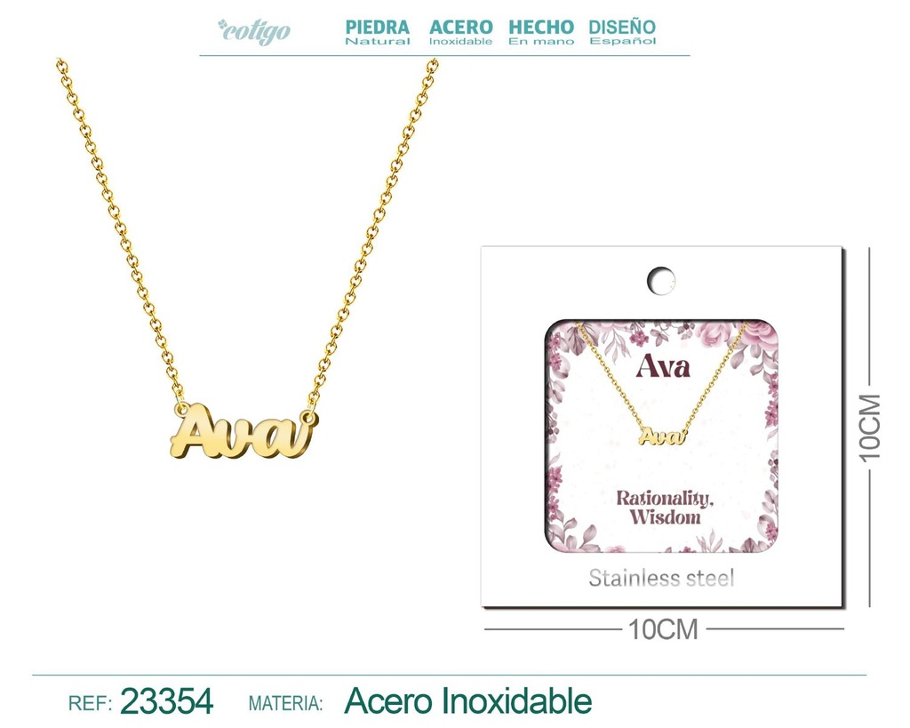 Collar Personalizado Nombre en Inglés Ava de Acero con Sobre