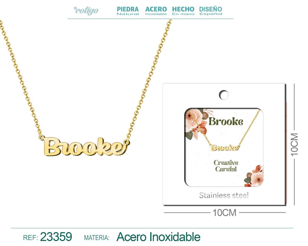 Collar Personalizado Nombre en Inglés Brooke de Acero con Sobre