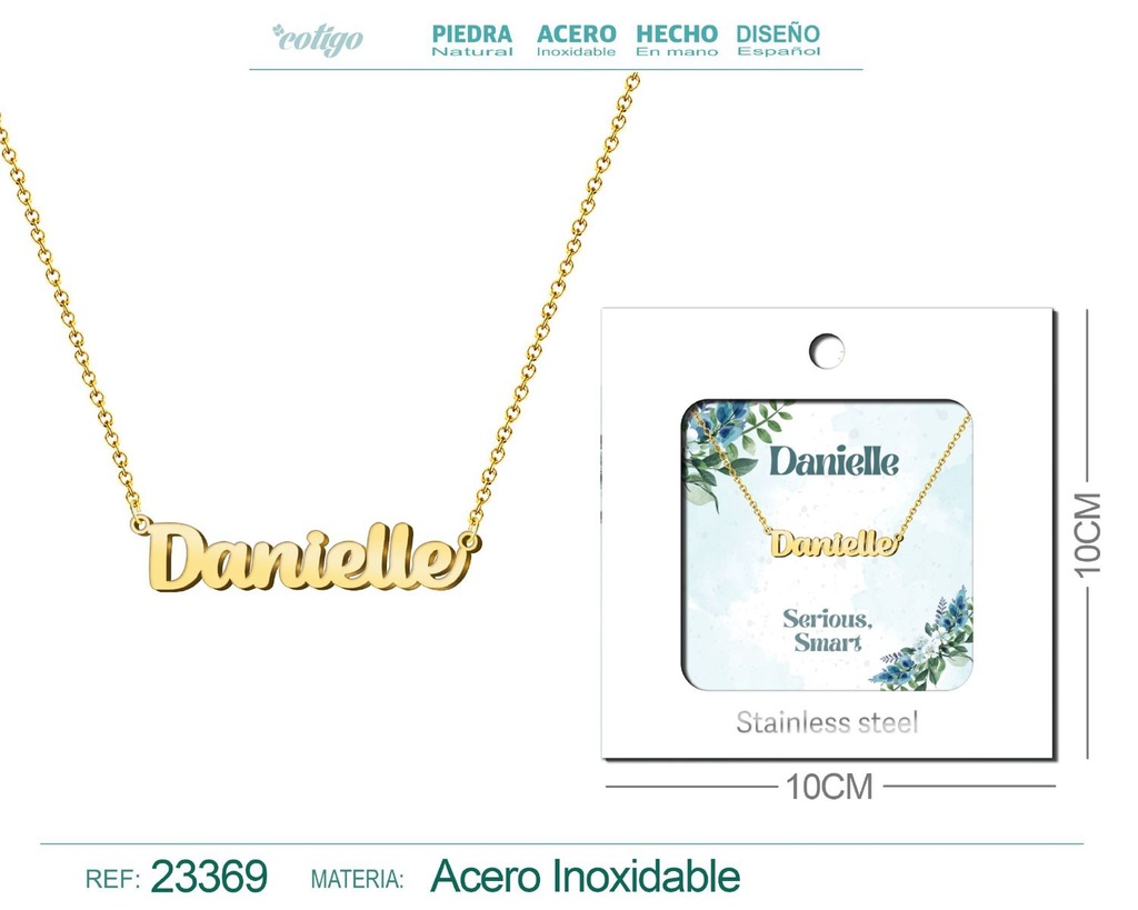Collar Personalizado Nombre en Inglés Danielle de Acero con Sobre