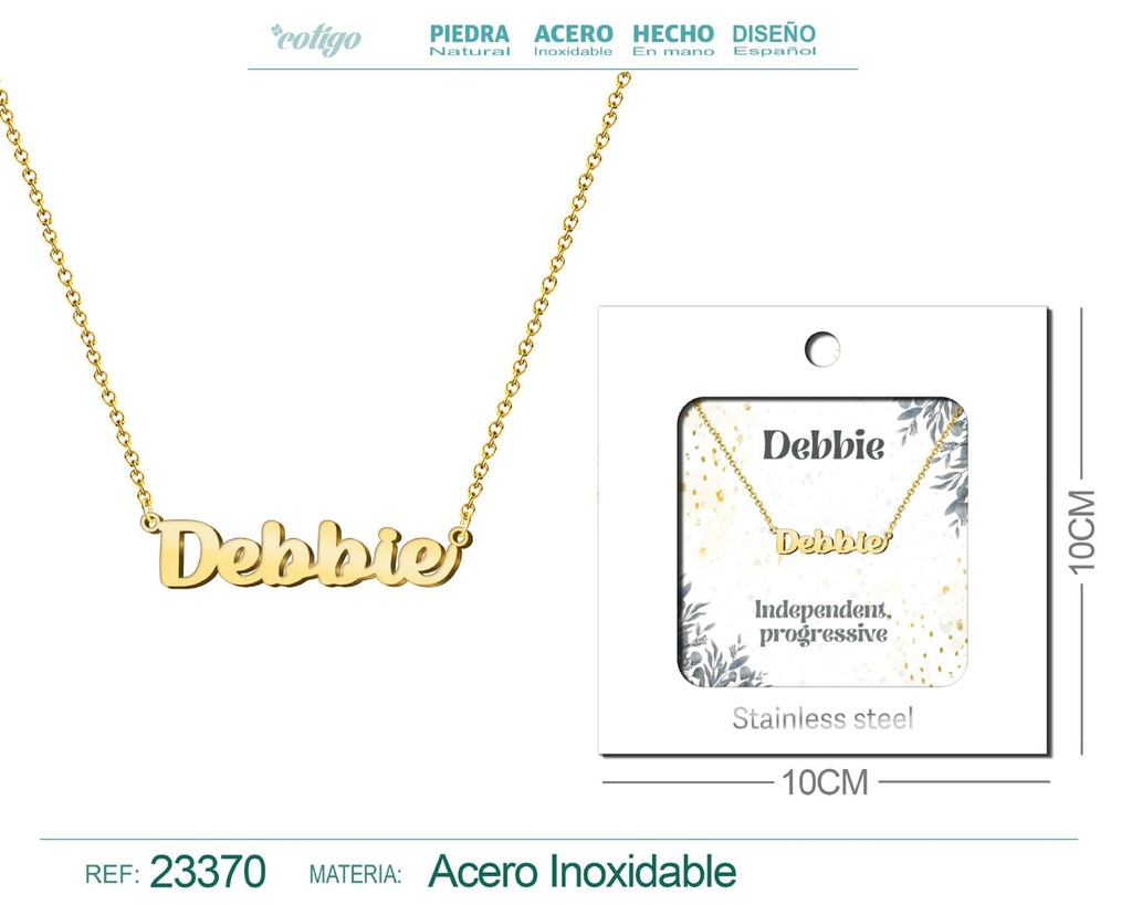 Collar Personalizado Nombre en Inglés Debbie de Acero con Sobre