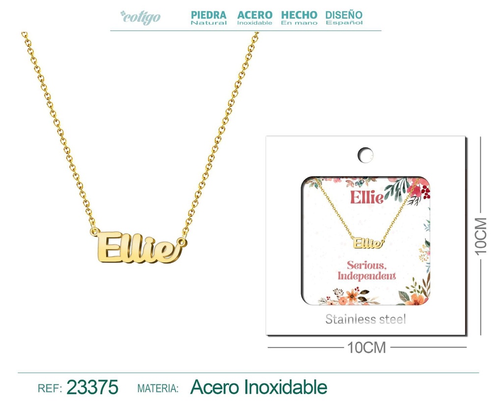 Collar Personalizado Nombre en Inglés Ellie de Acero con Sobre
