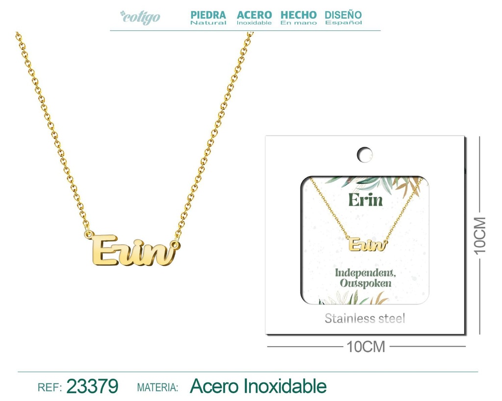 Collar Personalizado Nombre en Inglés Erin de Acero con Sobre
