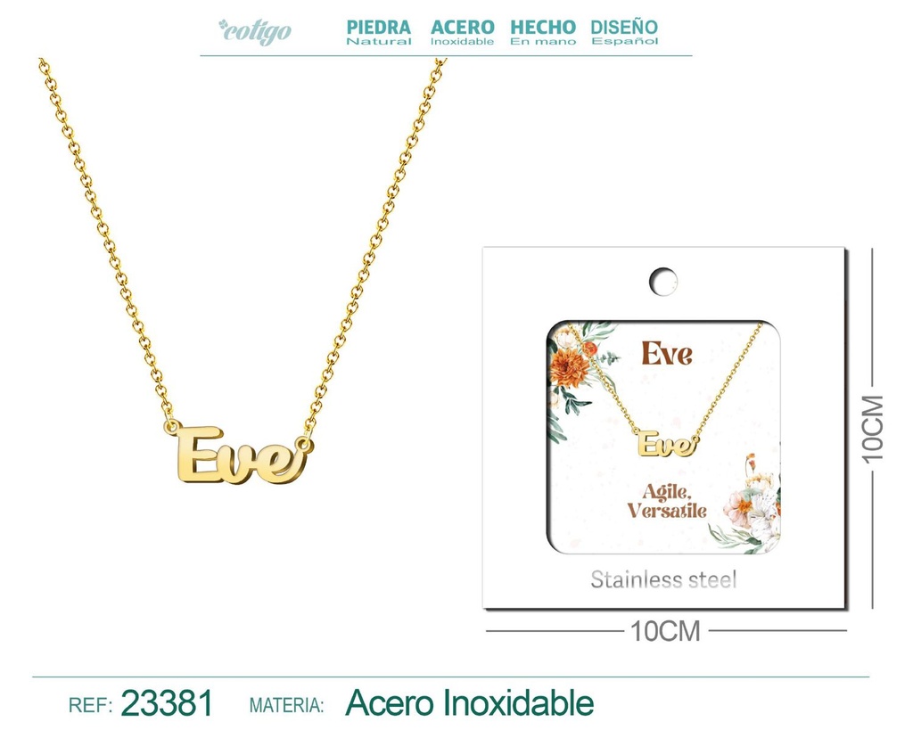 Collar Personalizado Nombre en Inglés Eve de Acero con Sobre