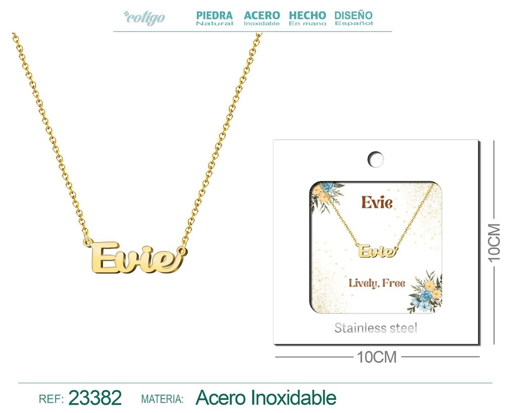Collar Personalizado Nombre en Inglés Evie de Acero con Sobre