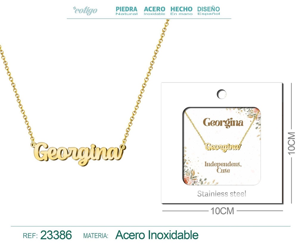 Collar Personalizado Nombre en Inglés Georgina de Acero con Sobre
