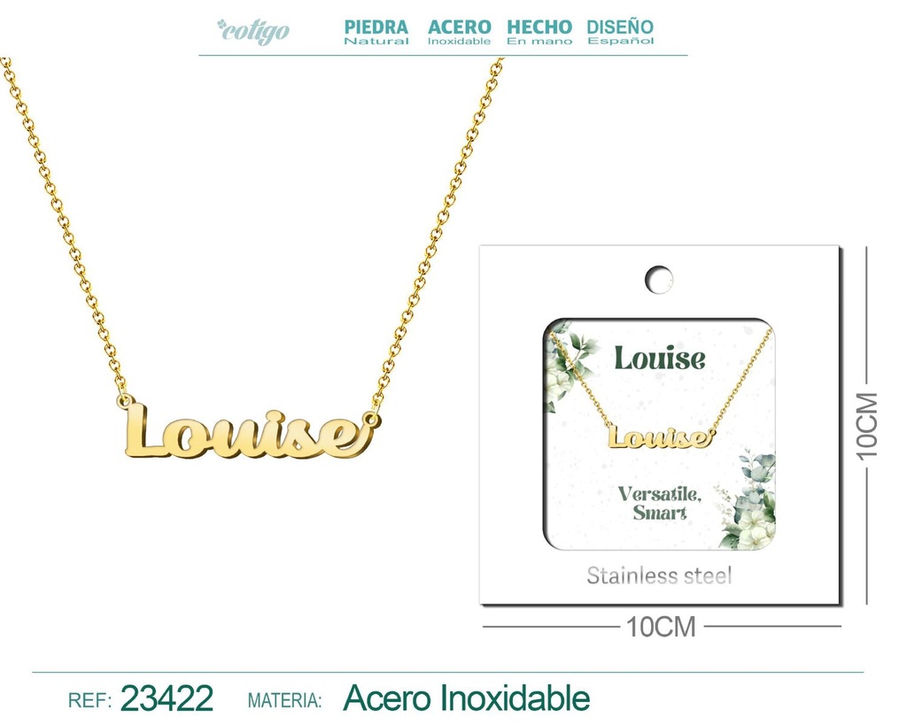 Collar de acero con nombre "Louise" en inglés con sobre - Joyería personalizada