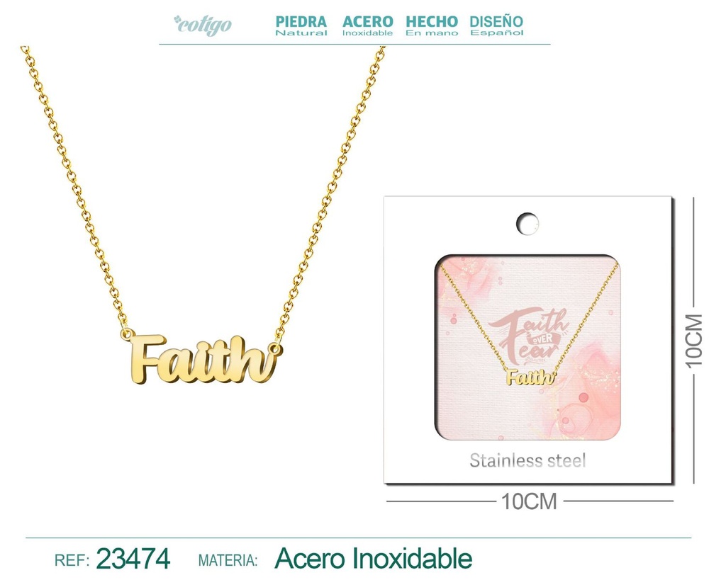Collar de acero con el texto "Faith" en inglés y sobre - Joyería personalizada