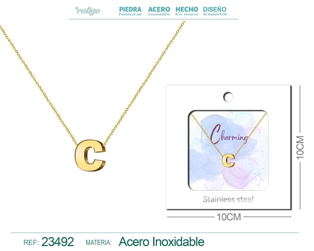 Collar con letra en inglés C de acero - Joyería personalizada