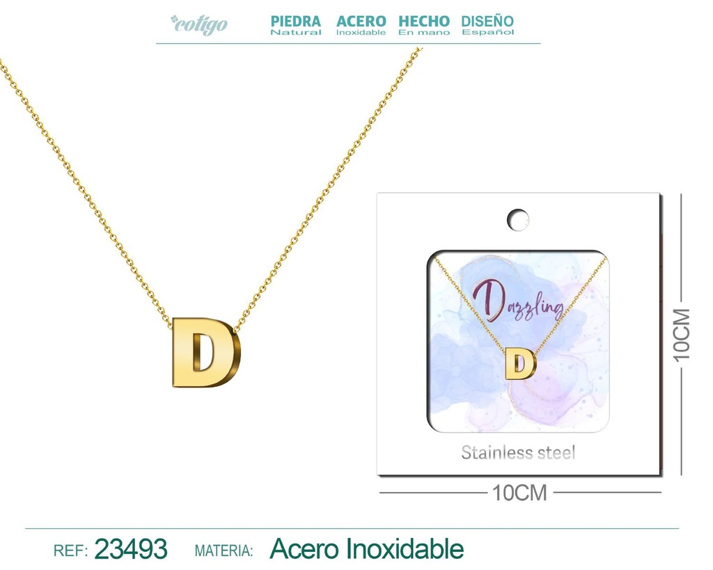Collar con letra en inglés D de acero - Joyería personalizada