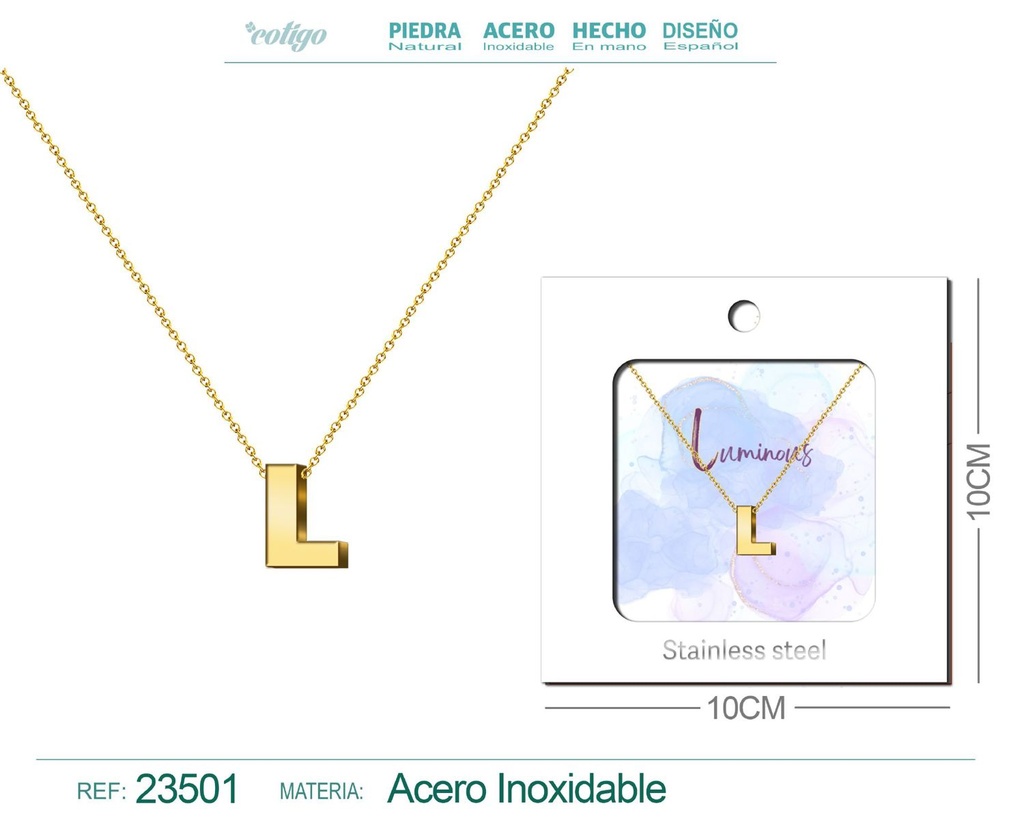 Collar con letra en inglés L de acero - Joyería personalizada
