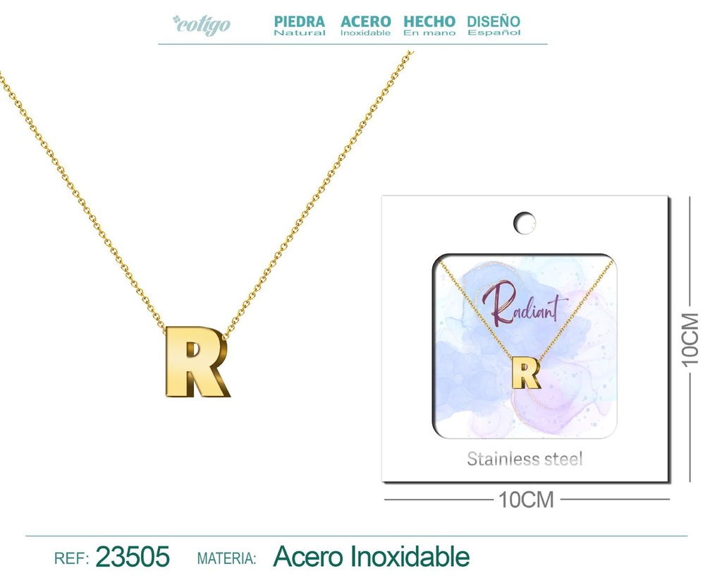 Collar con letra en inglés R de acero - Joyería personalizada