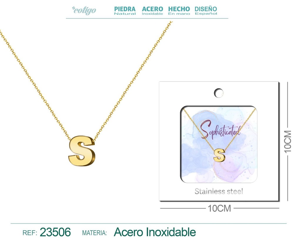 Collar con letra en inglés S de acero - Joyería personalizada