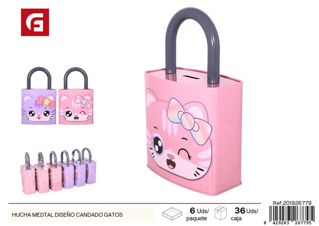Hucha metálica diseño candado gatos - Decoración del hogar y huchas metálicas