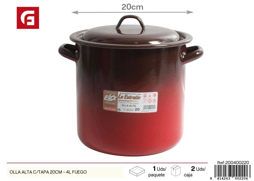 Olla alta con tapa 20 cm - 4L fuego - Utensilios de cocina y ollas