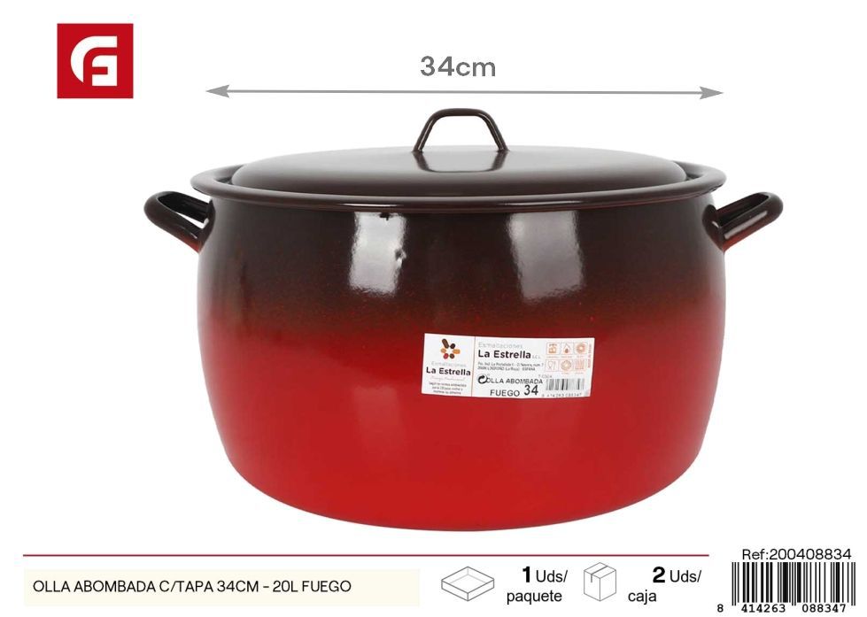  Olla abombada c/tapa 34 cm - 20L adecuada para fuego - Utensilios de cocina
