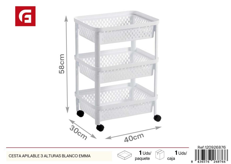 Cesta apilable 3 alturas blanco Emma - Plásticos del hogar y cestas