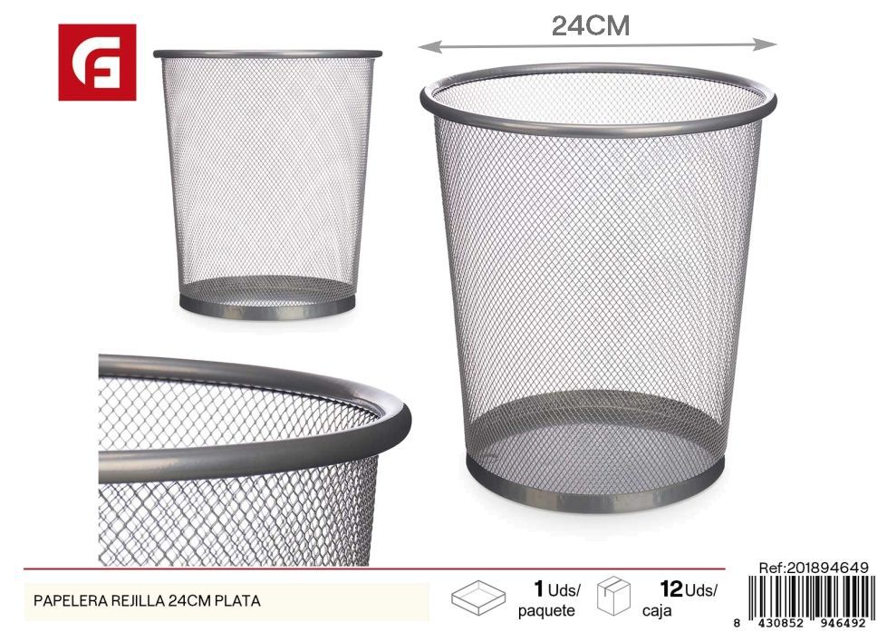 Papelera rejilla 24 cm plata - Plásticos del hogar y papeleras