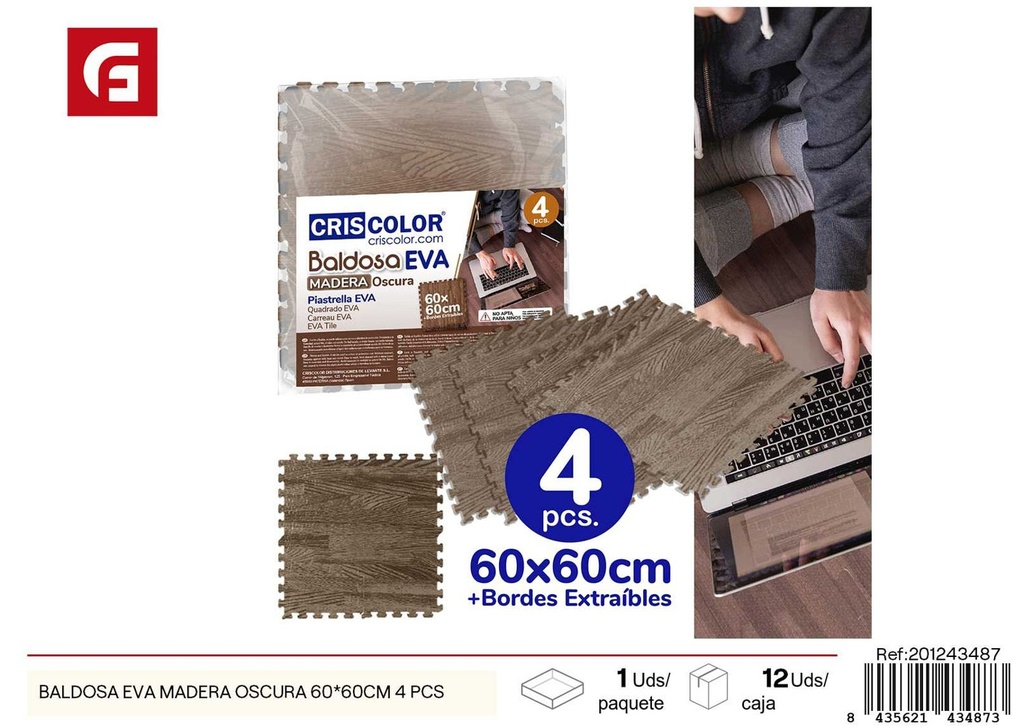 Baldosa EVA madera oscura 60*60 cm 4 piezas - Juguetes y puzzle