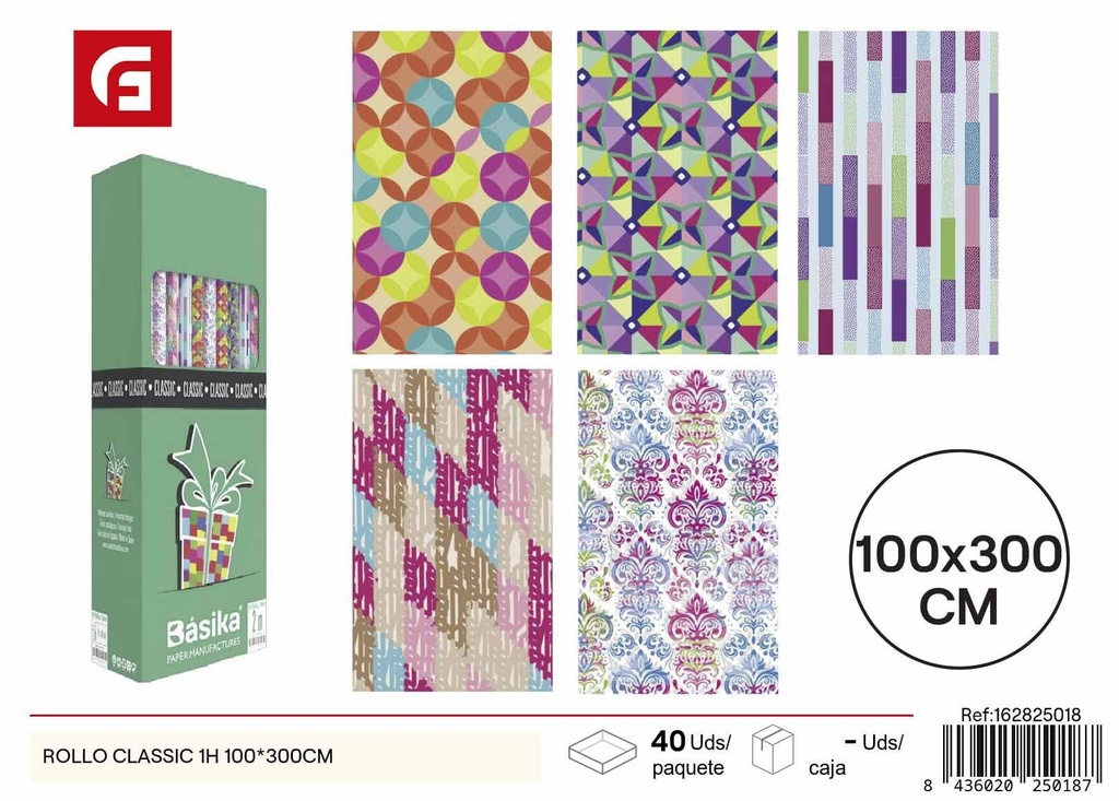 Rollo de papel de regalo Classic 1H 100x300 cm - Productos para regalos y envolturas
