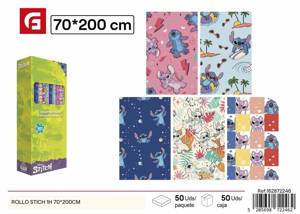 Papel de regalo rollo Stich 1h 70x200 cm - Artículos de regalos y envolturas