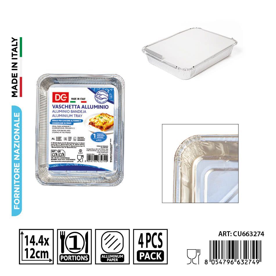 Bandeja de aluminio con tapa 1 porción 4 piezas - Accesorios de cocina y desechables