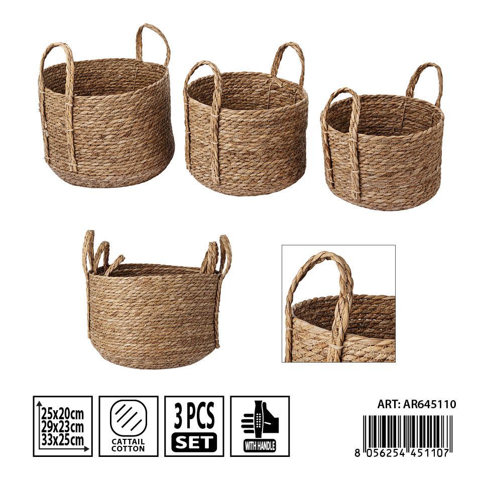Juego de cestas con asas 3piezas 25x20/29x23/33x25cm - Utensilios de cocina y almacenamiento